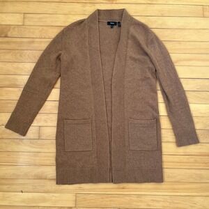 Theory Slouchy Cardi 100% Cashmere Open Front Longline Cardigan Brown Medium